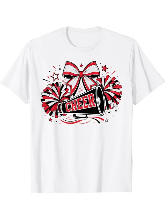 Coquette Cheer Bow Funny Sport Cheerleader Cheerleading Red T-Shirt
