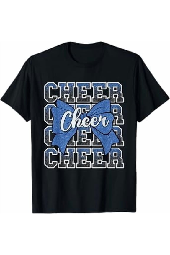 Coquette Cheer Bow Sport Cheerleader Cheerleading Blue T-Shirt