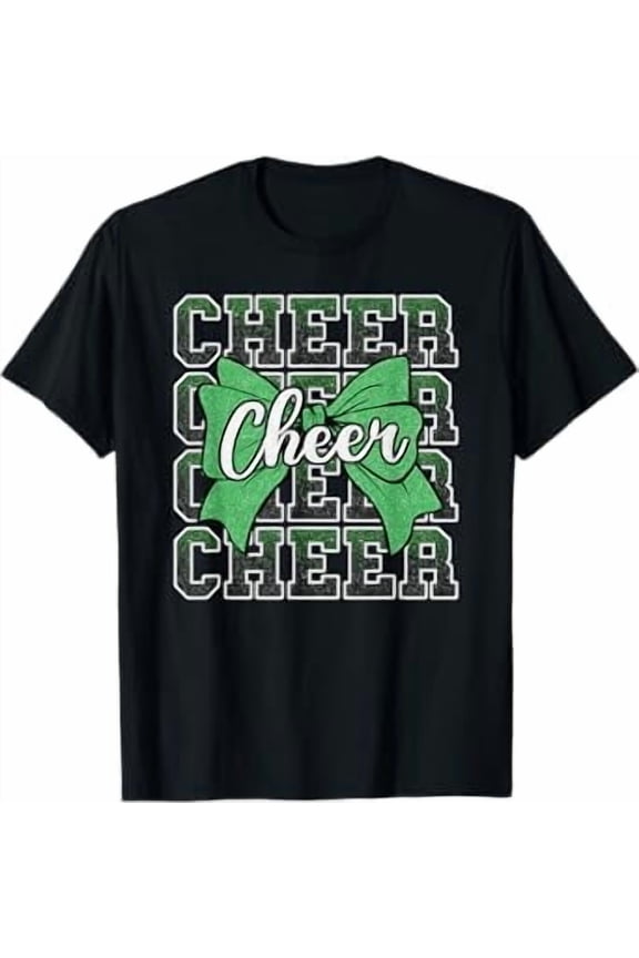 Coquette Cheer Bow Sport Cheerleader Cheerleading Green T-Shirt