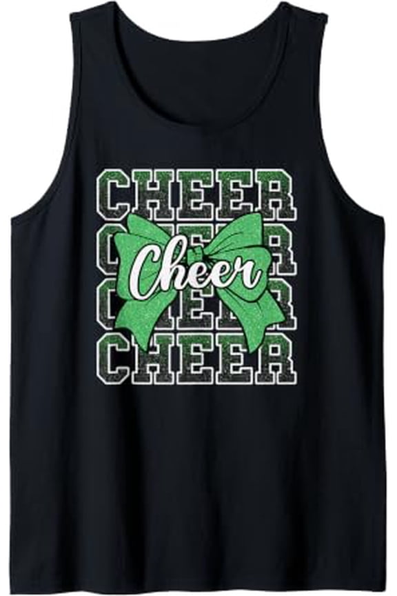 Coquette Cheer Bow Sport Cheerleader Cheerleading Green Tank Top Size S-3XL