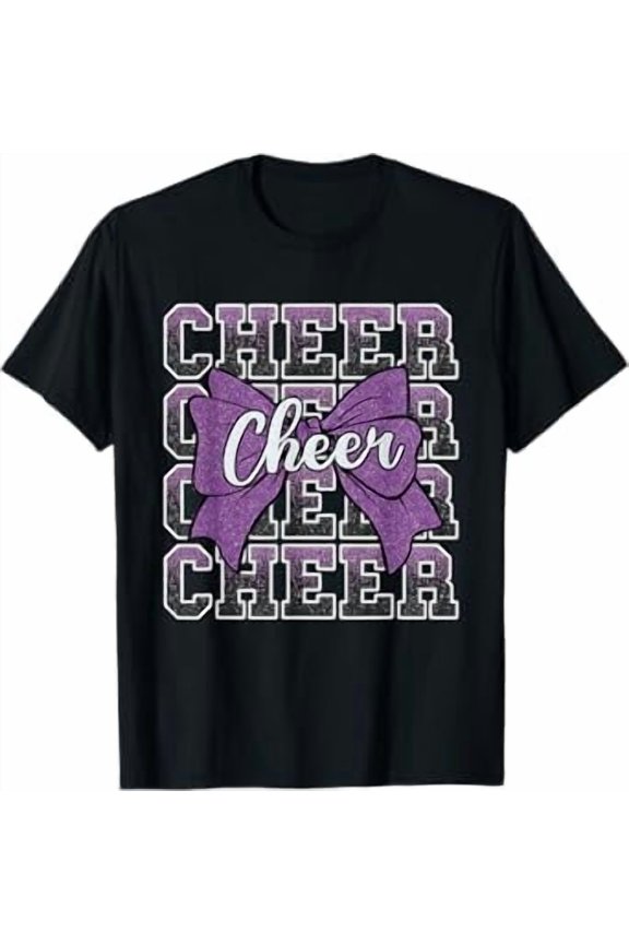 Coquette Cheer Bow Sport Cheerleader Cheerleading Purple T-Shirt