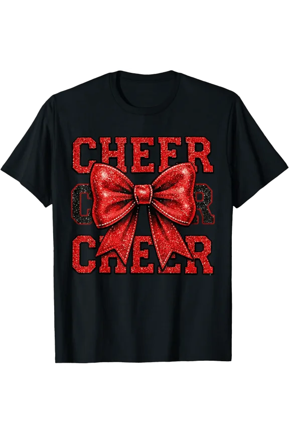 Coquette Cheer Bow Team Cheerleader Red Cheerleading Cheers T-Shirt, Unisex T-Shirt