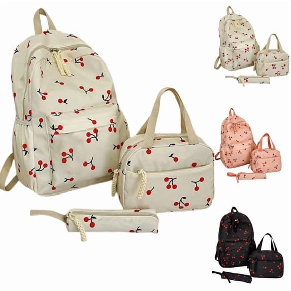Coquette Cherry Backpack - Cute Kawaii Backpack 3PC Set Aesthetic Daypack Cute Rucksack,White