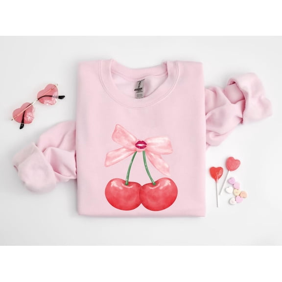 Coquette Cherry And Bow Sweatshirt, Valentines Day Coquette Shirt, Cute Ribbon Shirt,Coquette Girl Sweatshirt,Cherry Coquette Tee, Kiss Tee TSHIRT All Size S-5XL