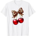 thumbnail image 1 of Coquette Cherry Leopard Ribbon Bow Women Girls T-ShirtMen's and women's pure cotton short-sleeved shirts, 1 of 7