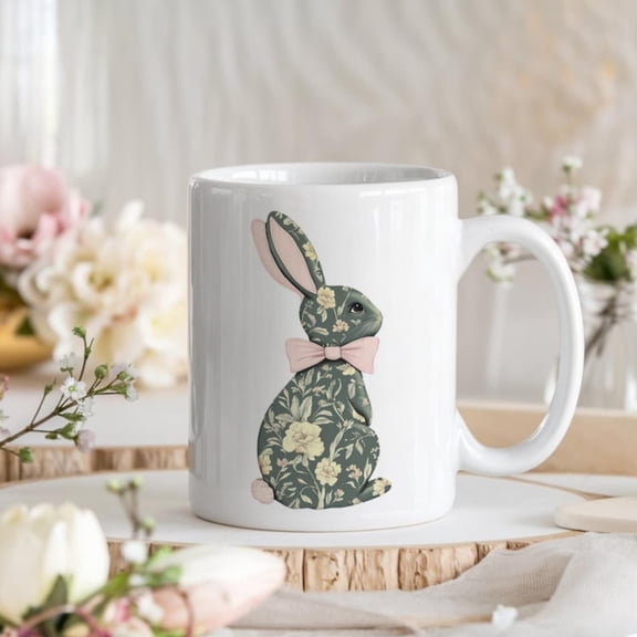 Coquette Chinoiserie Bunny , Green Floral Easter Clipart, Digital & D, Toile Rabbit with bow, Grand Millenial.