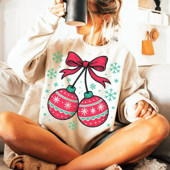 Coquette Christmas Cherries Sweatshirt, Christmas Bow Sweatshirt, Holly Jolly Sweatshirt, Christmas Sweatshirt, Christmas Coquette Sweatshirt, Girly Christmas Sweatshirt