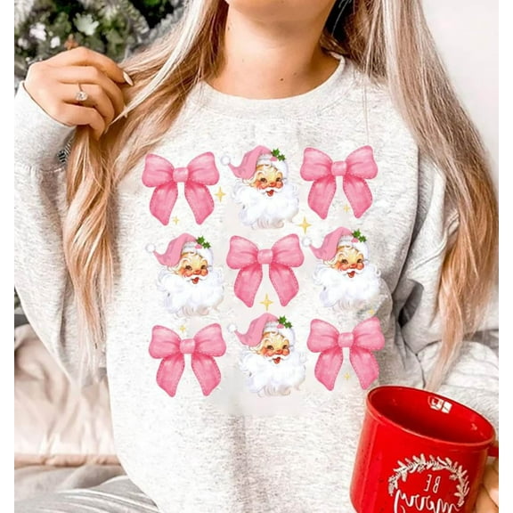 Coquette Christmas Sweatshirt, Pink Santa Claus Shirt, Trending Retro Holiday Top, Girly Christmas Pullover, Festive Holiday Vibes Shirt