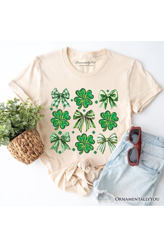 Coquette Clover Bows St Patrick’s Day T-Shirt, Green Irish Lucky Shamrock Tee