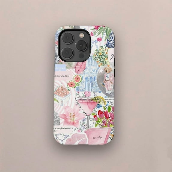 Coquette Collage Blushing Floral Aesthetic Phone Case, Cute Trendy Cover iPhone 17 16 15 14 13 12 Pro Max
