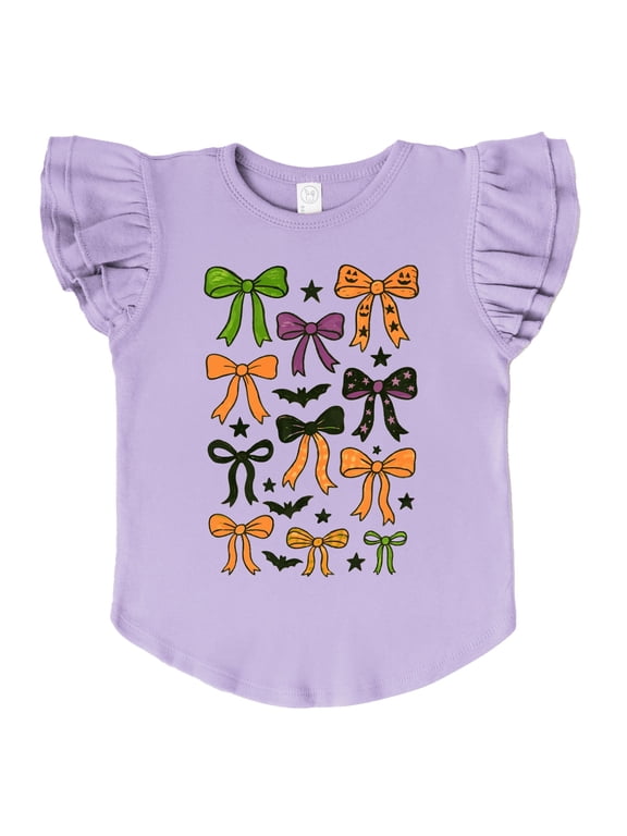 Coquette Colorful Halloween Bows - Flutter Sleeve Graphic T-Shirt