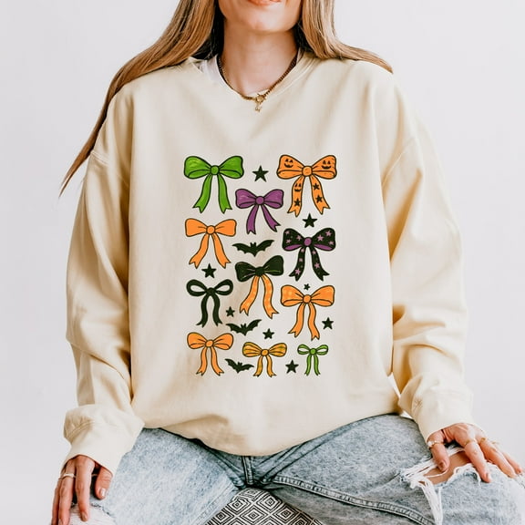 Coquette Colorful Halloween Bows - Women's Lightweight Garment Dyed Sweatshirt