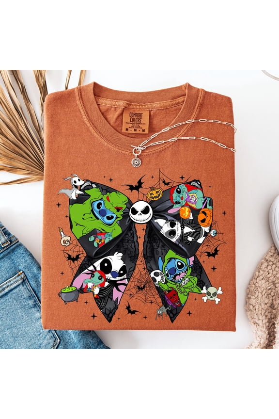 Coquette Costume Party Nightmare Stitch Shirt, Cartoon Stitch Costume Party, Disney Family Costume Party Shirt, Horror Costume Party Stitch Bow, S-5XL Shirt