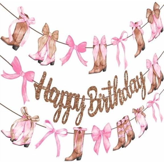 Coquette Cowgirl Birthday Party Supplies Cowgirl Boots and Bows Birthday Banners 3PCS Western Rodeo Party Decorations Bowknot Boots Cutout Banner for Wild West Bridal Shower Bachelorette Decor