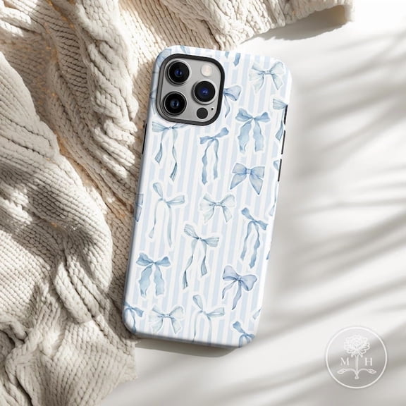 Coquette Cute Blue Bows Collage Aesthetic Protective Phone Case for iPhone 11–17 V13092