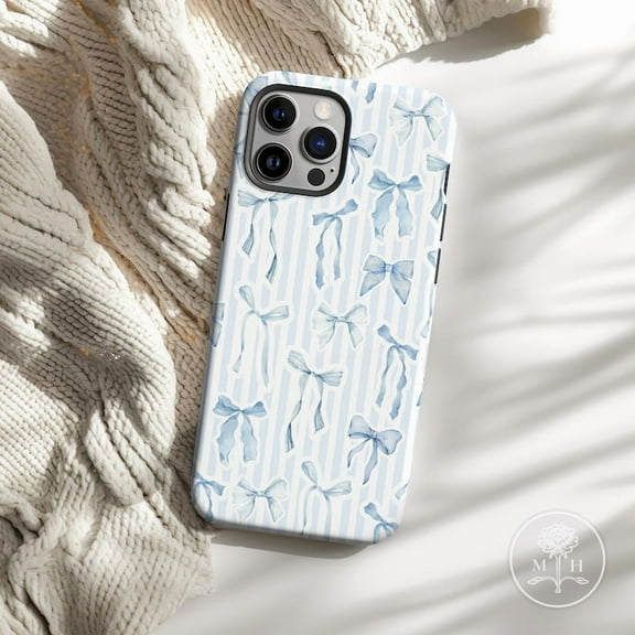 Coquette Cute Blue Bows Themed Phone Case for iPhone 11 to 17 A Collage