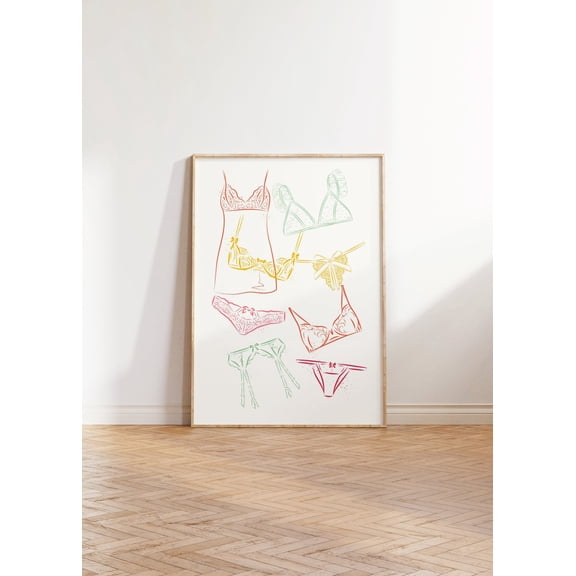 Coquette Cute Laundry Poster Lingerie Trendy Dorm Room Poster Colorful Summer Poster Preppy Romantic Underwear Poster Wall Art Aesthetic Room Decor, Size 24x36 UNFFRAMED F03.1.7l2853