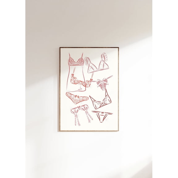 Coquette Cute Red Laundry Poster Lingerie Trendy Dorm Room Poster Colorful Summer Poster Preppy Romantic Underwear Poster Wall Art Aesthetic Decor, Size 16x24 UNFFRAMED F03.1.7l2852
