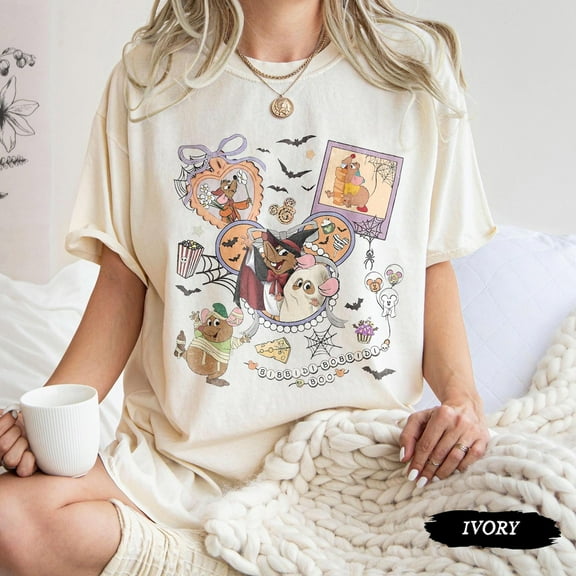 Coquette Disney Jaq & Gus Gus Mummy Halloween Shirt, Bibbidi Bobbidi Boo Tee, Princess Cinderella Halloween Shirt, Disney Halloween Party Tee,Ivory Color,Size 2XL