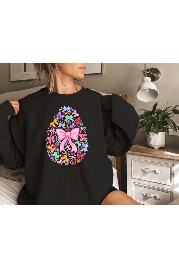 Coquette Easter Egg Sweater, Happy Easter Shirt, Retro Easter Sweater, Easter Bunny T Shirt, Easter Coquette Gift, He is Risen Crewneck