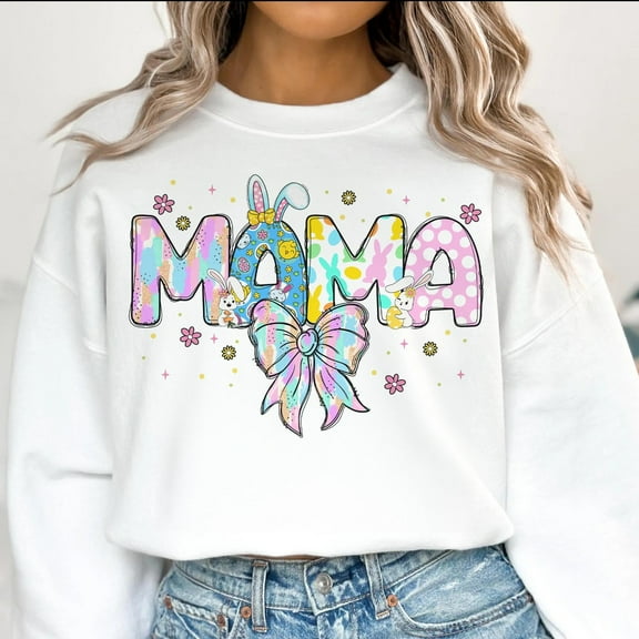 Coquette Easter Mama Sweatshirt, Easter Day Mom Crewneck, Cute Pastel Mama Pullover, Spring Holiday Sweatshirt for Women