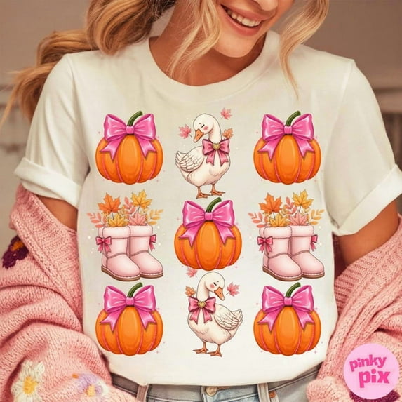 Coquette Fall Goose Pumpkin Shirt , Coquette Pumpkin Shirt , Fall Coquette Glitter Bow Shirt , Fall Halloween, Autumn Sublimation, Trendy Fall Shirt