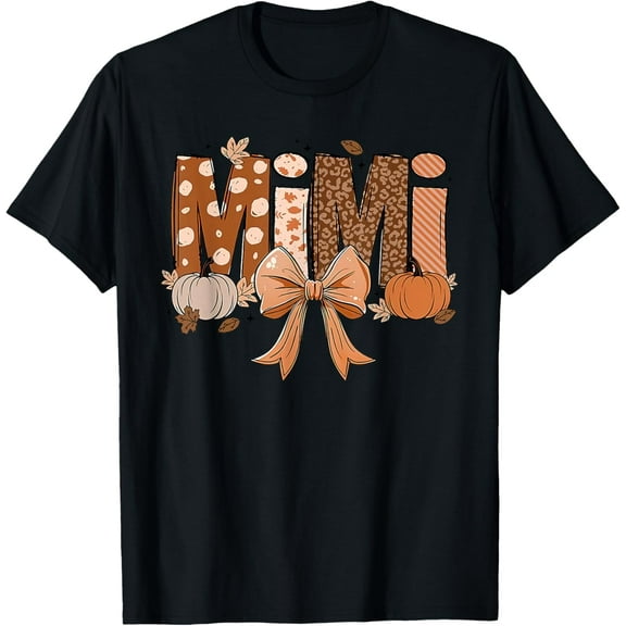 Coquette Fall Mimi Pumpkins Bows Autumn Vibes Thanksgiving T-Shirt