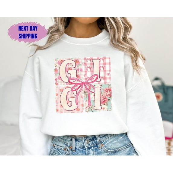 Coquette Floral Gigi Sweater, Mothers Day Gift, Trendy Bow Gigi Crewneck, Full size S-5XL