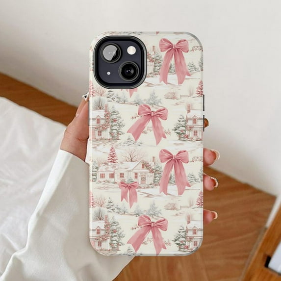 Coquette French Toile de Jouy Xmas Country Pink Ribbon Bow Case 11 12 13 14 15 16 17 Pro Max