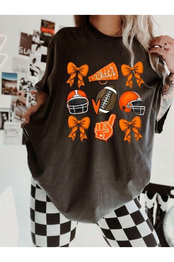 Coquette Game Day Shirt, Game Day Tee, Football Mom Shirt, Orange Spirit T Shirt, Sports Mom Shirt, School Spirit Tee, Cheer Shirt Casual Dressy T Shirts Workout Clothes 100% Cotton, Breathable And C