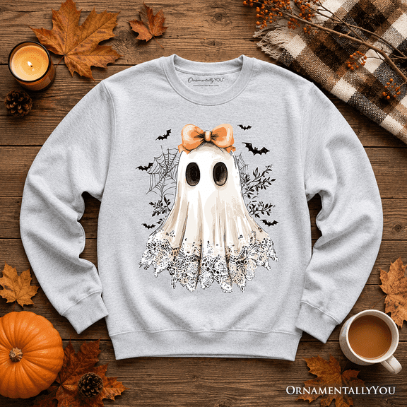 Coquette Ghost Sweatshirt, Cute Halloween Sweater for Girly Ghouls