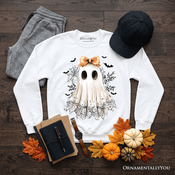 Coquette Ghost Sweatshirt, Cute Halloween Sweater for Girly Ghouls