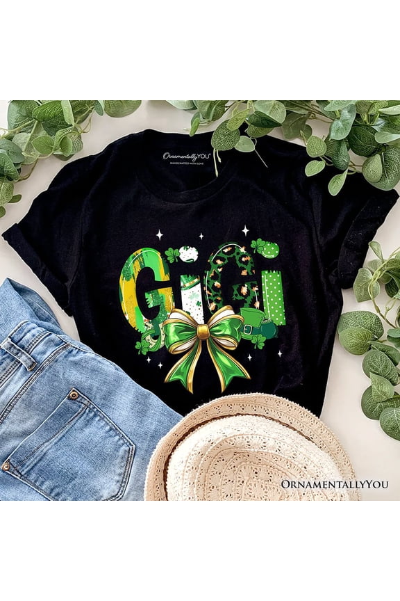 Coquette Gigi Bow St Patrick’s Day T-Shirt, Green Lucky Shamrock Clover Tee