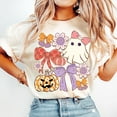 thumbnail image 1 of Coquette Halloween Ghost T-Shirt, Boho Halloween Shirt, Girly Pumpkin Bow Tee, Floral Spooky Season Shirt, Retro Halloween Tee, 1 of 5