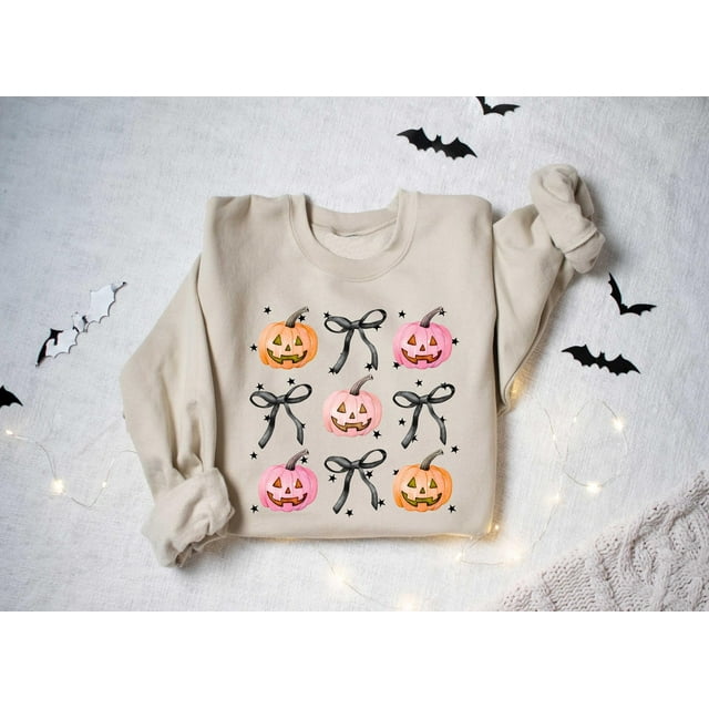 Coquette Halloween Pumpkin Face Sweatshirt, Pumpkin Sweater, Coquette