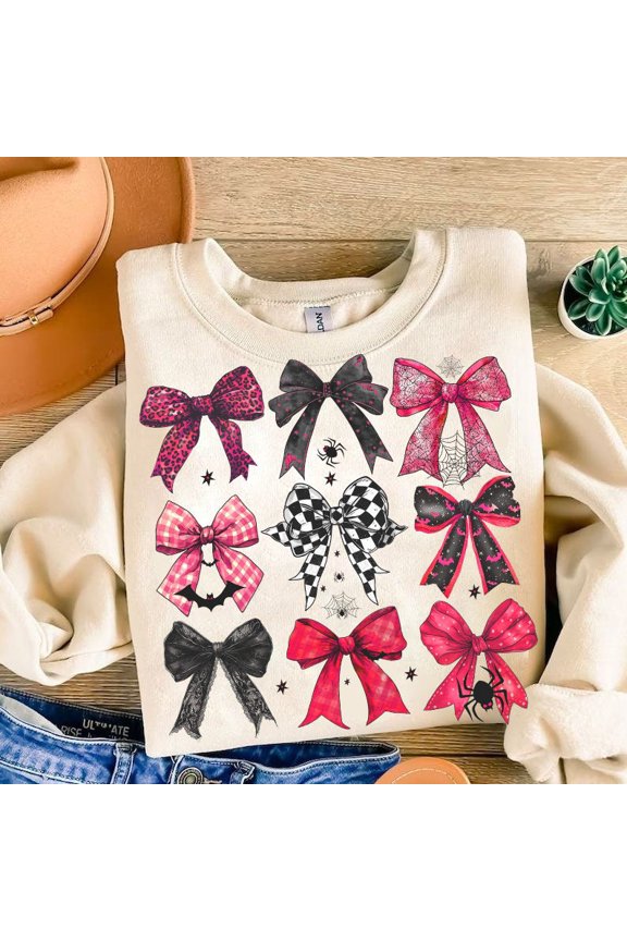 Coquette Halloween Sweater, Girly Pumpkin Spooky Season Mama Bow Fall Halloween Sweatshirt
