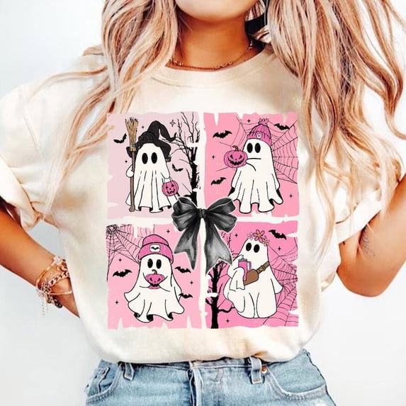 Coquette Halloween T-shirt, Halloween Ghost Shirt, Cute Ghost Shirt, Spooky Season Shirt, Social Club Shirt, Halloween Mama Shirt,Girly Coquette Bow Shirt TH050610