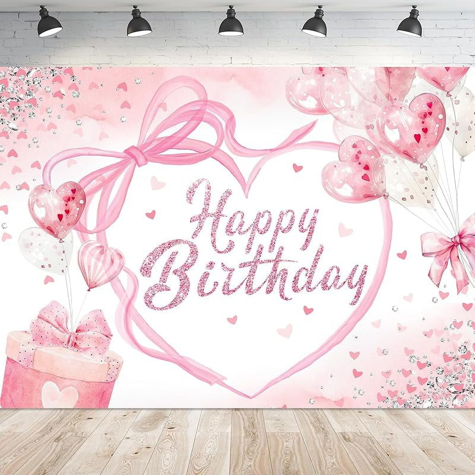 Birthday Backdrop Pink Bow Happy Birthday Banner 70.87x43.31 Inches ...