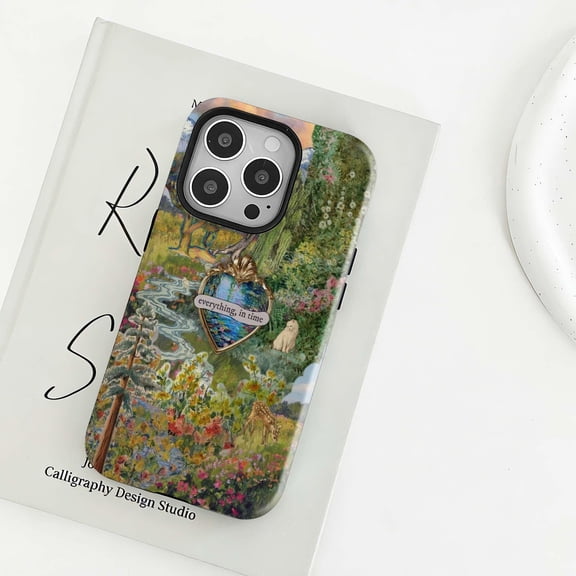 Coquette Heart Frame Forest Fawn Tough Phone Case, Vintage Floral Nature Protective Cover Compatible with iPhone XSM (XS Max)