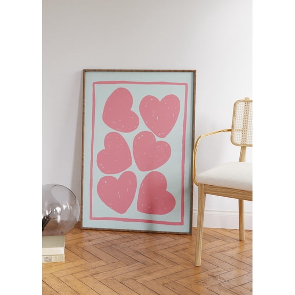 Coquette Heart Pink And Blue Minimalist Print, Eclectic Maximalist Wall Art, Pinterest Aesthetic, Trendy Pastel Cute Wall Art Home Decor #757, Unframed Poster Size 8x12