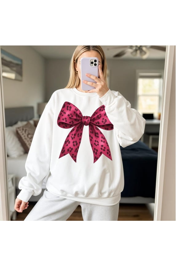 Coquette Hot Pink Bow, Leopard Print Bow Shirt, Coquette Aesthetic, Trendy Coquette Bow Sublimation, Preppy Bow802 Tshirt All Size S-5XL