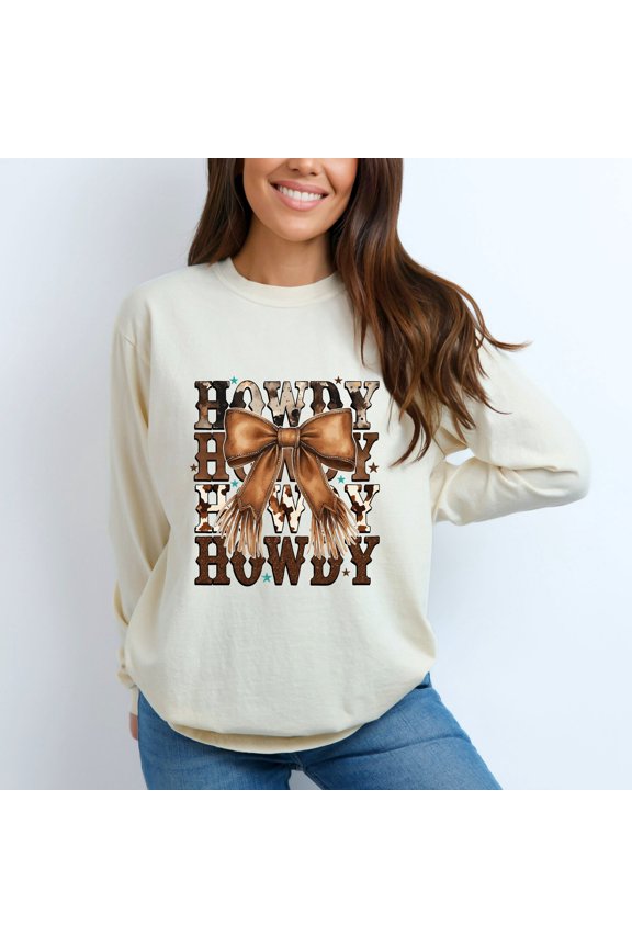 Coquette Howdy Stacked - Women's Garment Dyed Long Sleeve Graphic T-Shirt