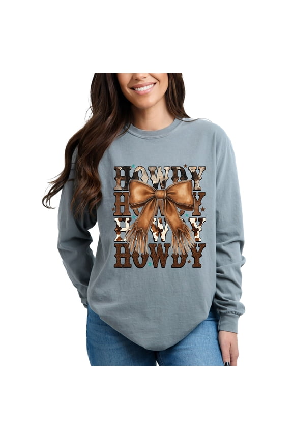 Coquette Howdy Stacked - Women's Garment Dyed Long Sleeve Graphic T-Shirt