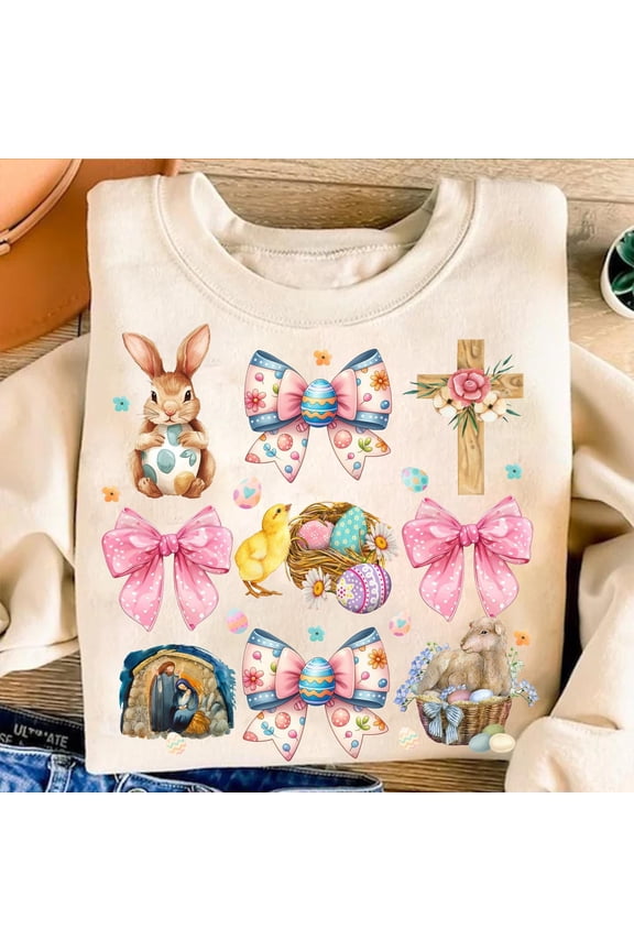 Coquette Jesus Easter Bow Sweatshirt, Christian Easter Shirt, He Is Risen Tee, Lord Is My Shepherd Sweatshirt, Bible Verse Easter Apparel