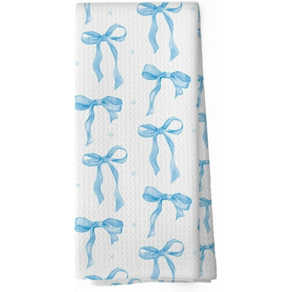 Coquette Kitchen Towels - Blue Preppy Bow Girly Dish Towels, Cute Trendy Funky Bowknot Decorative Absorbent Dishcloths Hand Towel for Kitchen Home Bathroom Girls Drom Decor 18x26 Inches