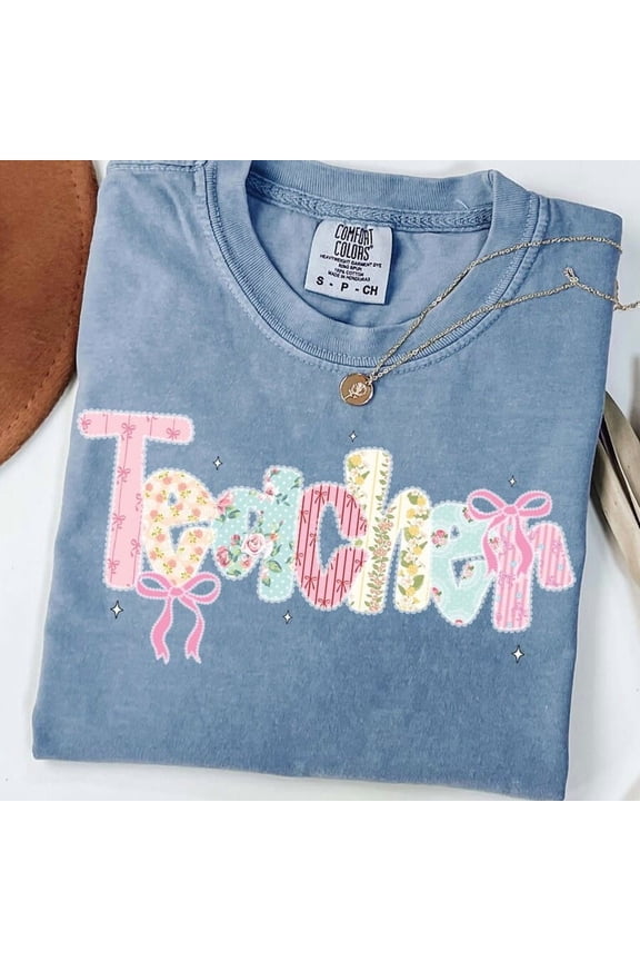 Coquette Lace Teacher Png, Preppy Back To School Png, Teacher Bow Shirt Png, Back To School png, Floral Appreciation Gift for Teacher Png