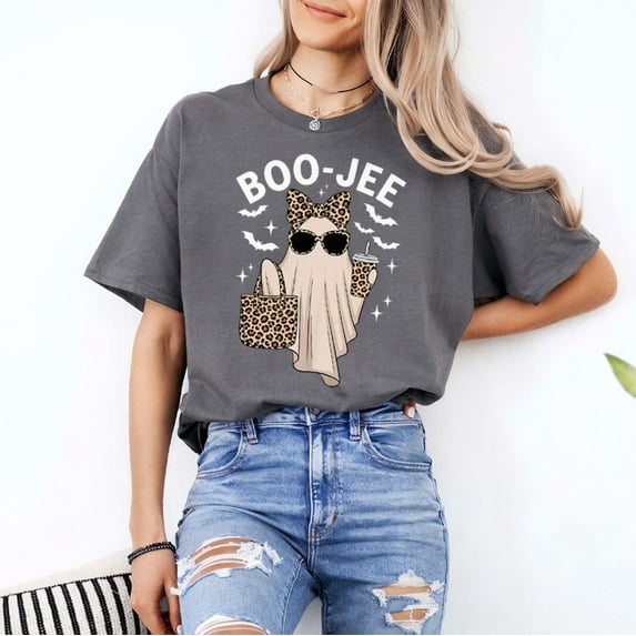 Coquette Leopard Ghost Coffee Boo-JEE Halloween Boujee Ghost T-Shirt, Fullsizes S-5XL Multicolors T-Shirt