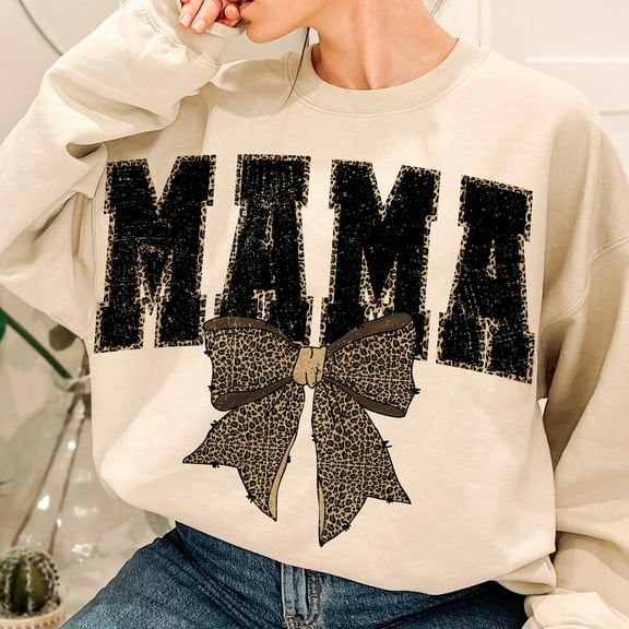 Coquette Leopard Mama Bow Sweatshirt, Mother Mom Shirt, Cheetah Bow Shirt, Mother’s Day Shirt
