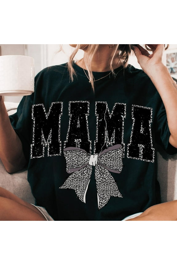 Coquette Leopard Mama Bow T-Shirt, Cheetah Print Mom Shirt, Mother’s Day Gift Tee, Trendy Mama Outfit