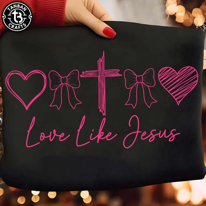 Coquette Love Like Jesus Shirt Retro Christian Love’S Day Tee BLACK S ...